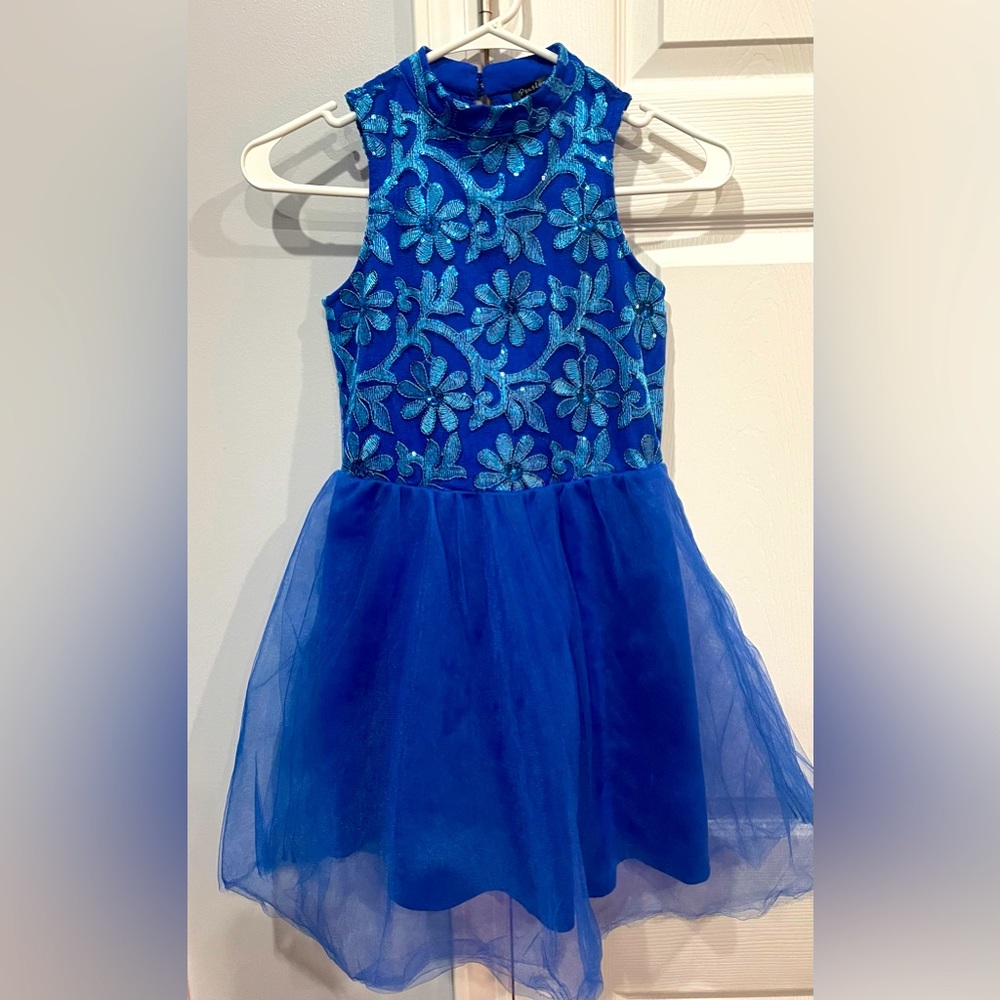 Girls Blue Formal Sequin Dress (Size 8)